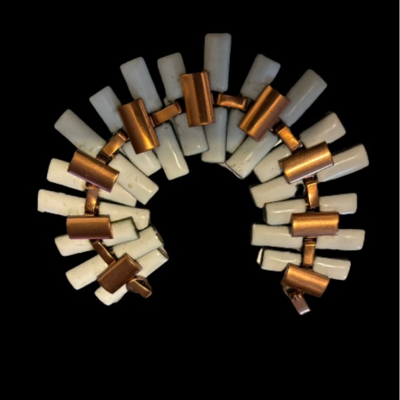 1950'S VINTAGE MATISSE RENOIR COPPER WHITE ENAMEL BRACELET - Picture 6 of 12